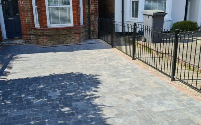Block Paving Driveway with metal railing fencing