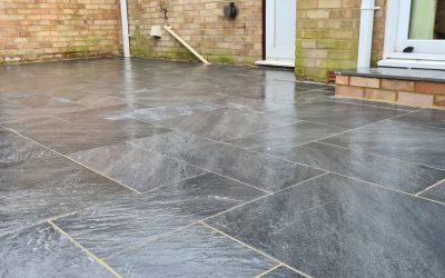 Bradstone Aspero Porcelain slabs patio installed in Boreham, Essex.